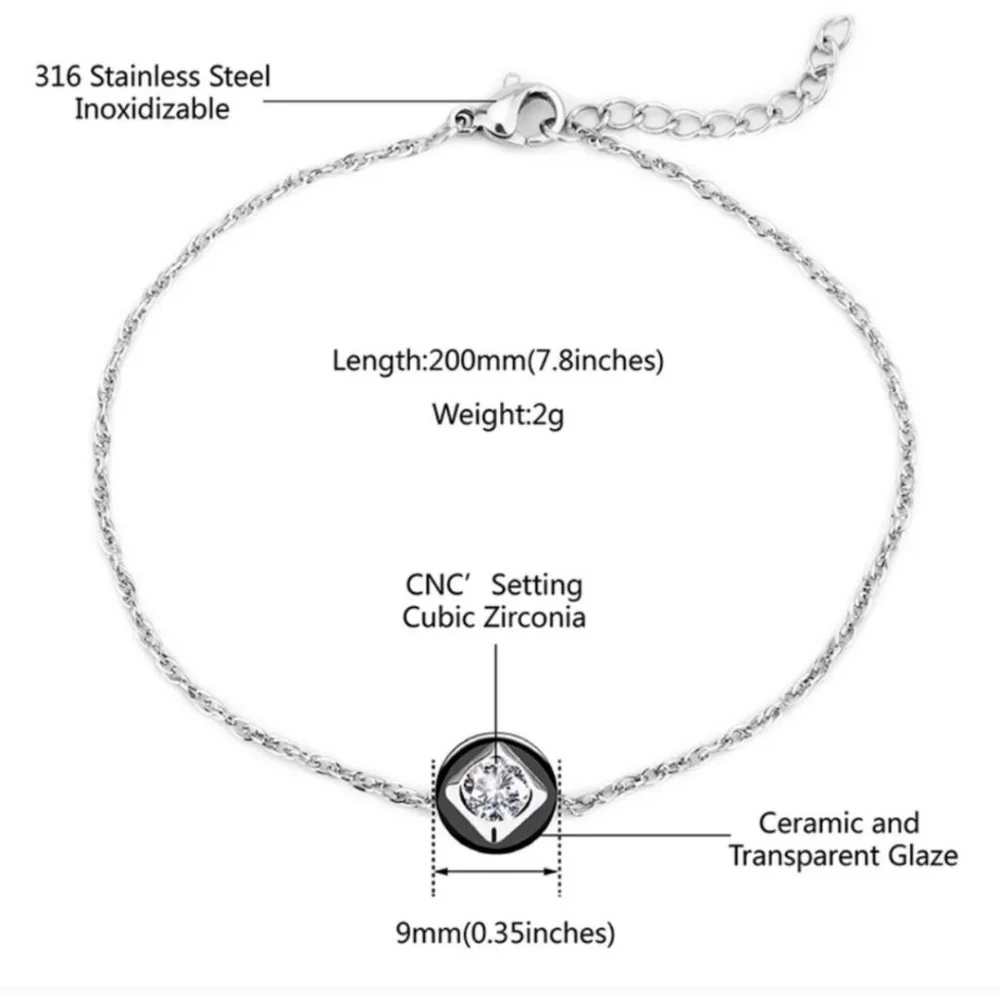 NEW Women's Bezel Simulated Diamond Gold-Plated Ceramic Bracelet,‎ Size 7.8+2
